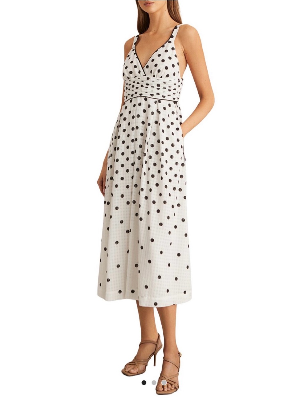 Reiss Black and White Polka Dot Pleated Dress